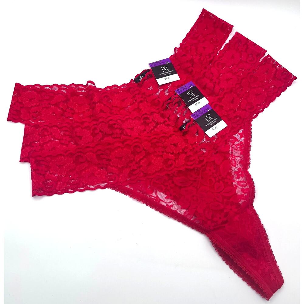INC International Concepts Lace Trim Thong Panties 3 Pack XXL 2XL Red New